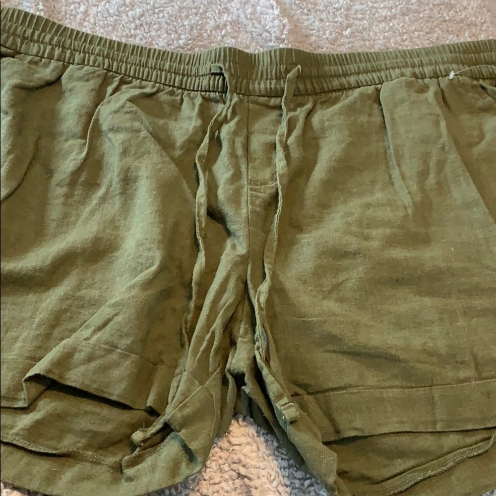 Olive green linen shorts